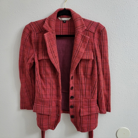 DVF Plaid Wool Belted Blazer - Picture 1 of 6